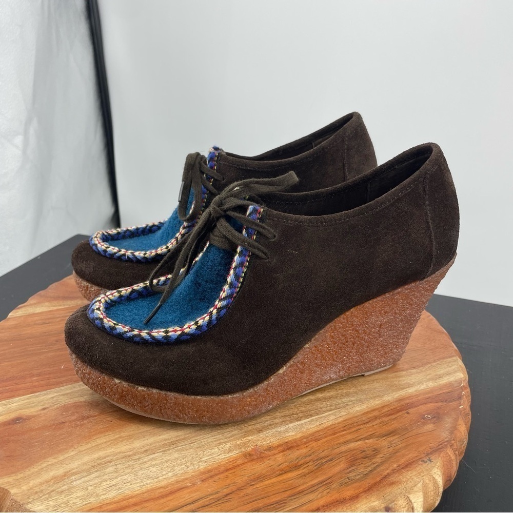 Special edition 80%20 brown suede‎ blue tie wedge crepe sole Sz 8